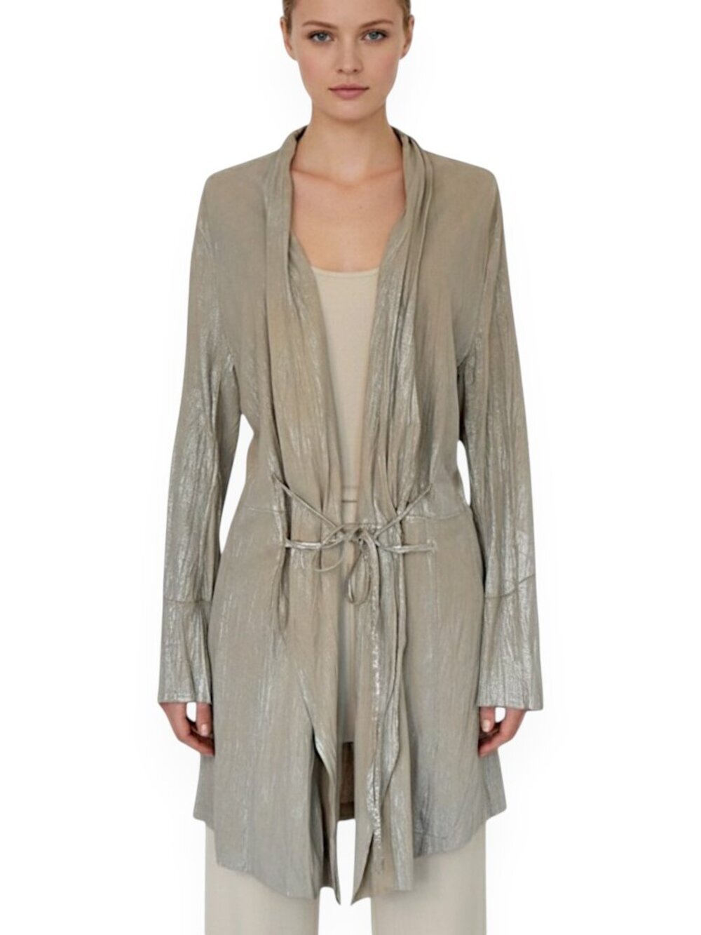 Sylvie Schimmel Paris Leather Tie Front Jacket Metallic Goat $1765 NWT New 44